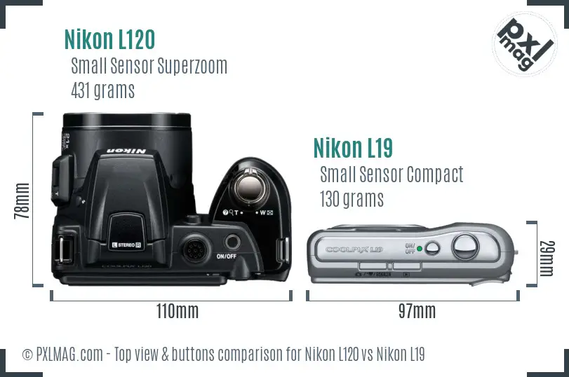 Nikon L120 vs Nikon L19 top view buttons comparison