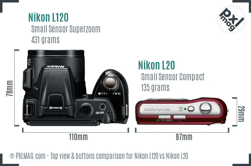 Nikon L120 vs Nikon L20 top view buttons comparison