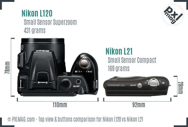 Nikon L120 vs Nikon L21 top view buttons comparison