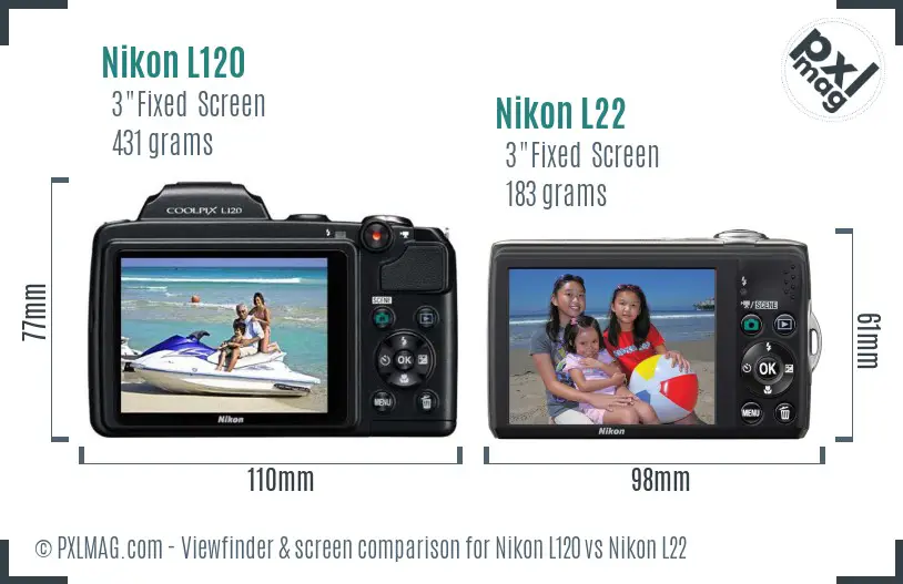 Nikon L120 vs Nikon L22 Screen and Viewfinder comparison