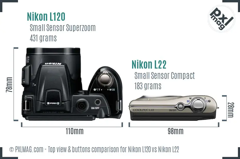 Nikon L120 vs Nikon L22 top view buttons comparison