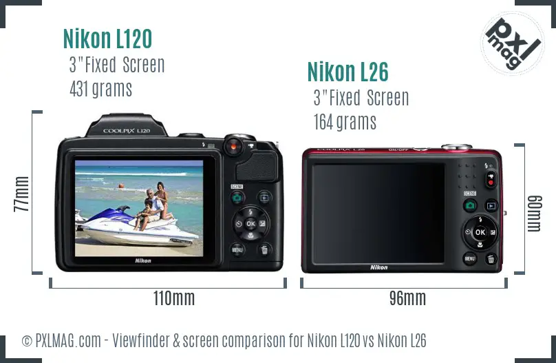 Nikon L120 vs Nikon L26 Screen and Viewfinder comparison