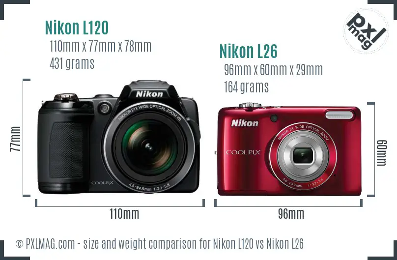 Nikon L120 vs Nikon L26 size comparison