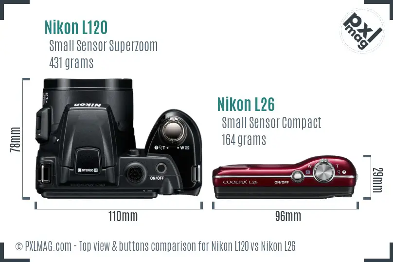 Nikon L120 vs Nikon L26 top view buttons comparison