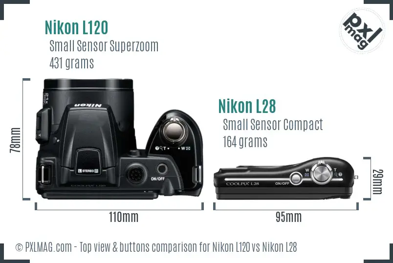 Nikon L120 vs Nikon L28 top view buttons comparison