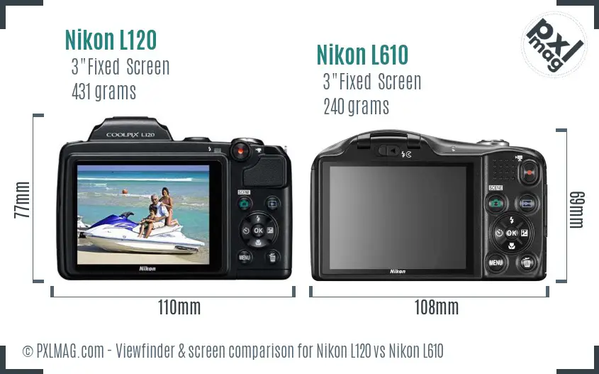 Nikon L120 vs Nikon L610 Screen and Viewfinder comparison