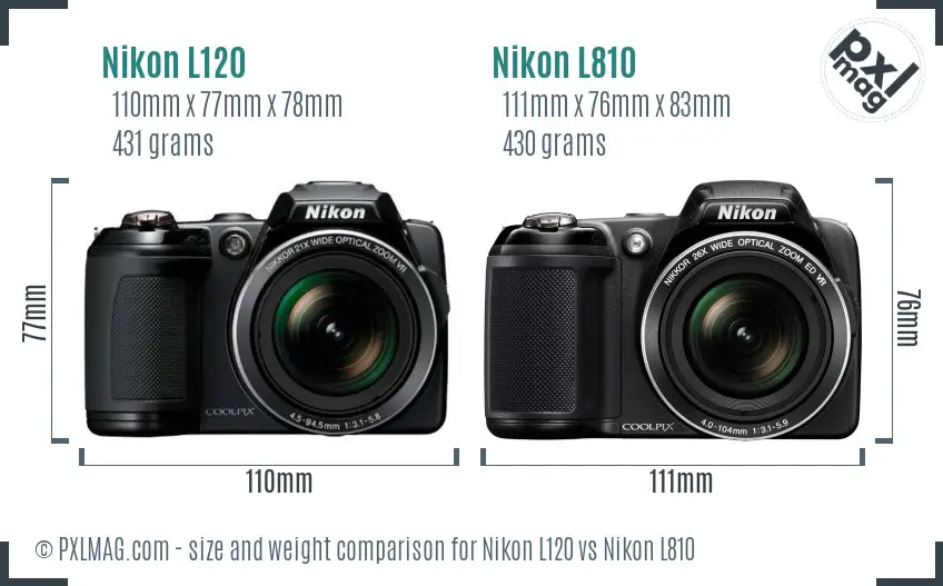 Nikon L120 vs Nikon L810 size comparison