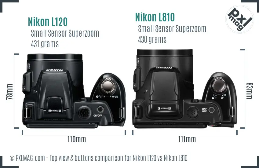 Nikon L120 vs Nikon L810 top view buttons comparison