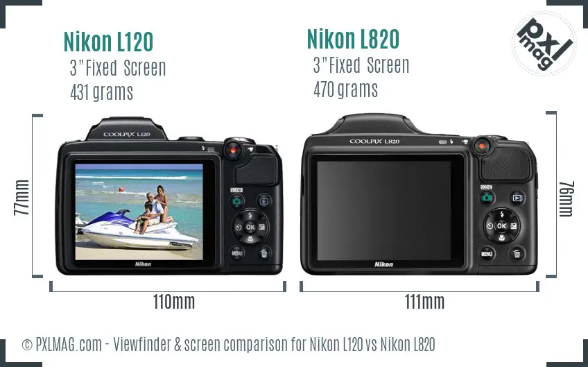 Nikon L120 vs Nikon L820 Screen and Viewfinder comparison