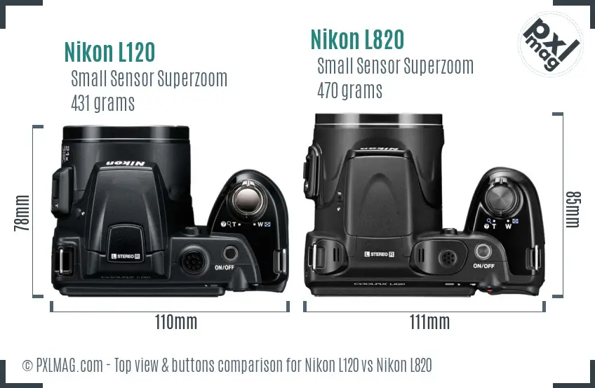Nikon L120 vs Nikon L820 top view buttons comparison