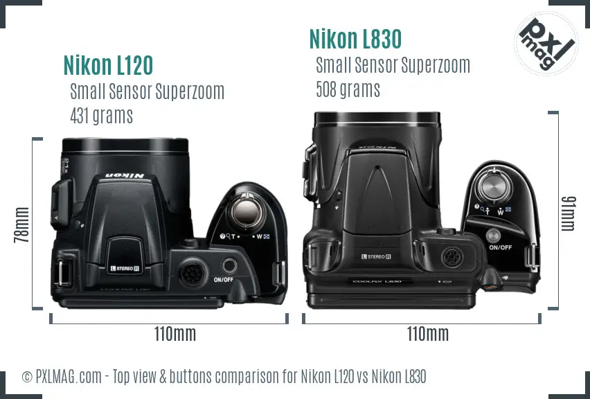 Nikon L120 vs Nikon L830 top view buttons comparison