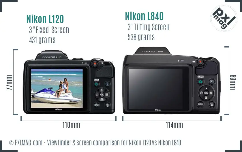 Nikon L120 vs Nikon L840 Screen and Viewfinder comparison