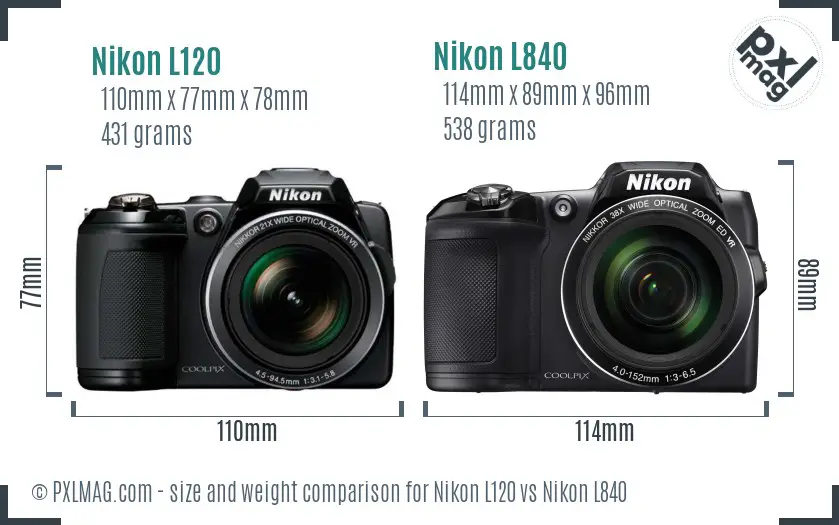 Nikon L120 vs Nikon L840 size comparison