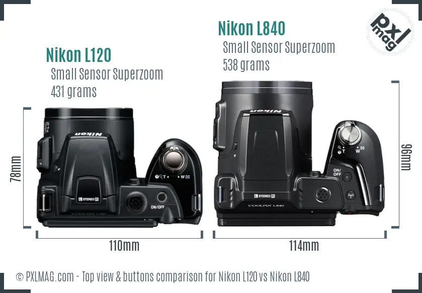 Nikon L120 vs Nikon L840 top view buttons comparison