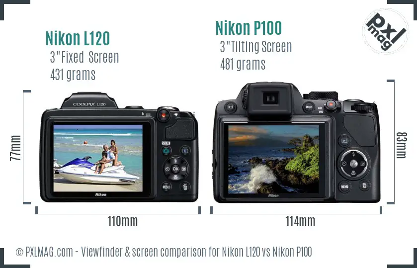 Nikon L120 vs Nikon P100 Screen and Viewfinder comparison