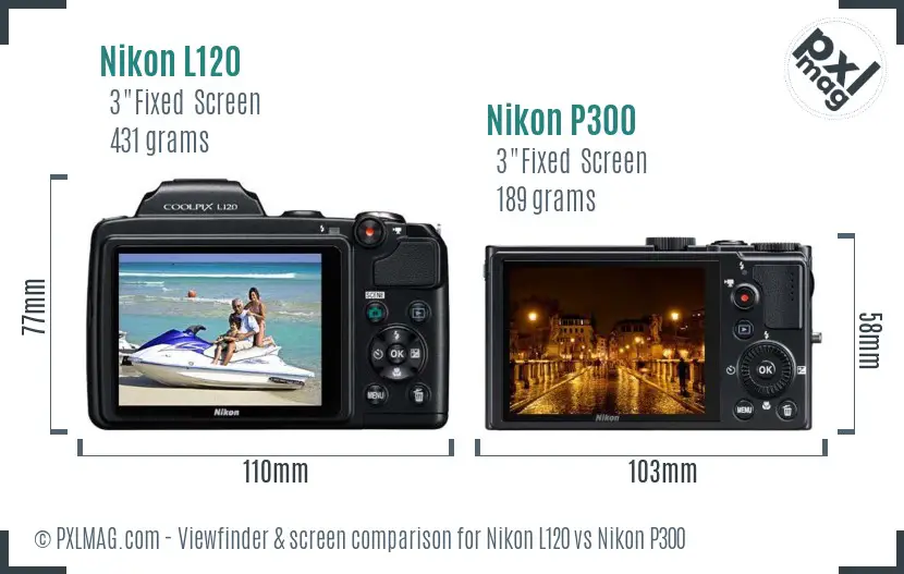 Nikon L120 vs Nikon P300 Screen and Viewfinder comparison
