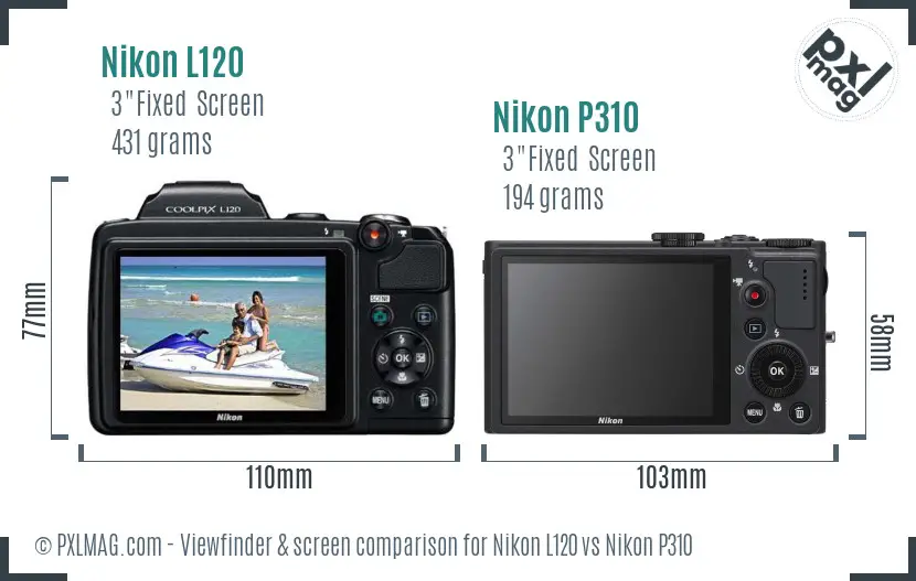 Nikon L120 vs Nikon P310 Screen and Viewfinder comparison