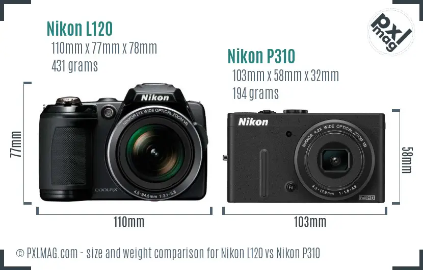 Nikon L120 vs Nikon P310 size comparison