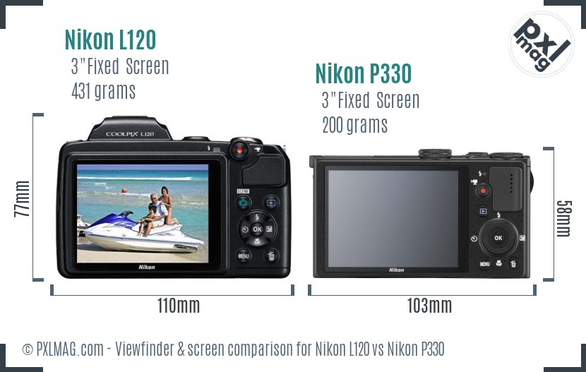 Nikon L120 vs Nikon P330 Screen and Viewfinder comparison