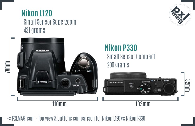 Nikon L120 vs Nikon P330 top view buttons comparison