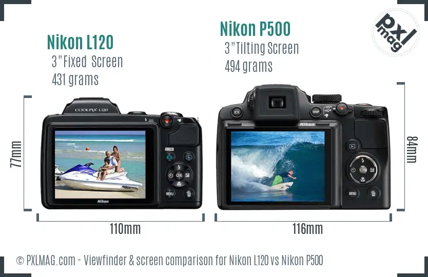 Nikon L120 vs Nikon P500 Screen and Viewfinder comparison