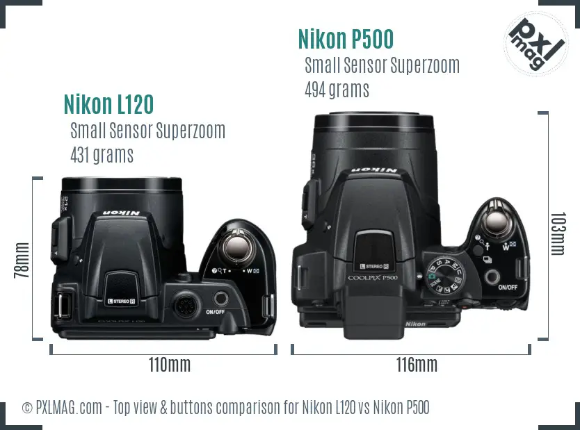 Nikon L120 vs Nikon P500 top view buttons comparison