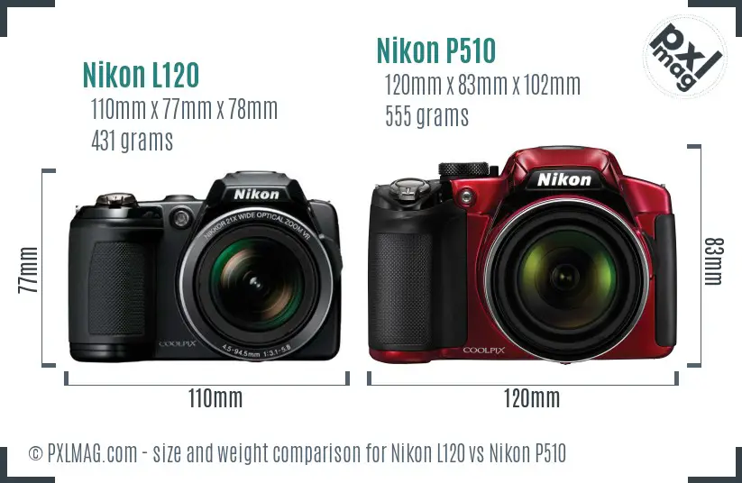 Nikon L120 vs Nikon P510 size comparison