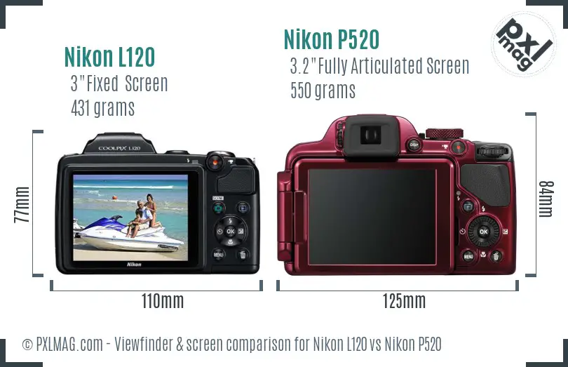 Nikon L120 vs Nikon P520 Screen and Viewfinder comparison Nikon L120 vs Nikon P520 Screen and Viewfinder comparison
