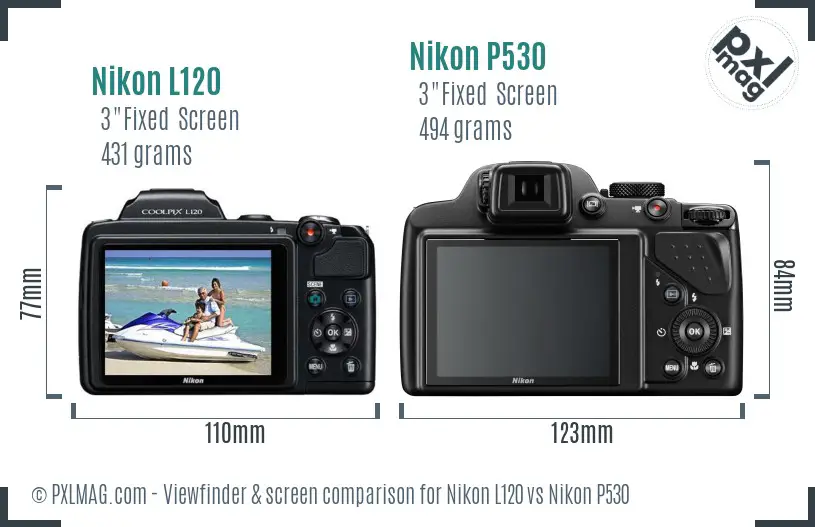Nikon L120 vs Nikon P530 Screen and Viewfinder comparison