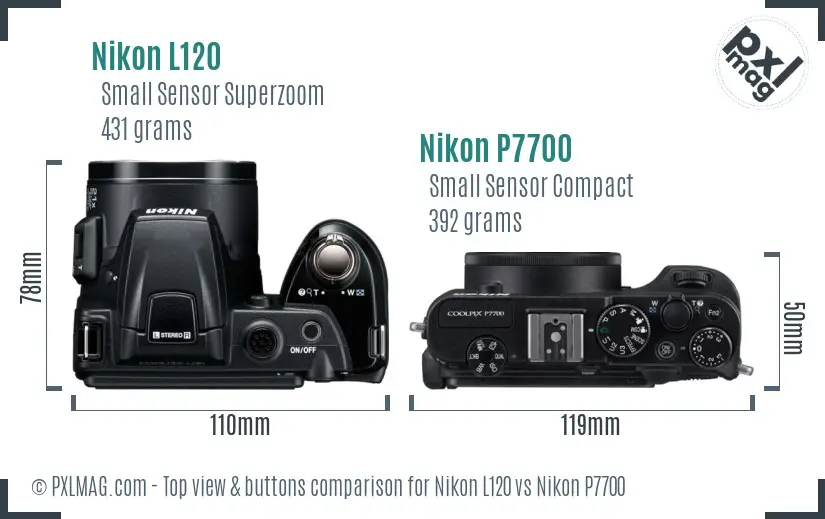 Nikon L120 vs Nikon P7700 top view buttons comparison Nikon L120 vs Nikon P7700 top view buttons comparison