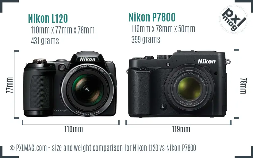 Nikon L120 vs Nikon P7800 size comparison Nikon L120 vs Nikon P7800 size comparison
