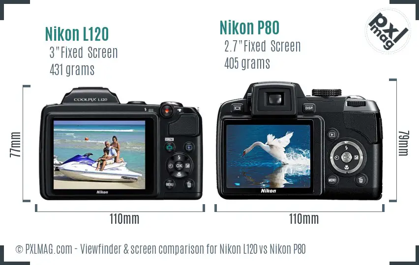 Nikon L120 vs Nikon P80 Screen and Viewfinder comparison