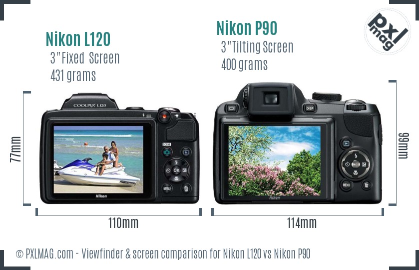 Nikon L120 vs Nikon P90 Screen and Viewfinder comparison