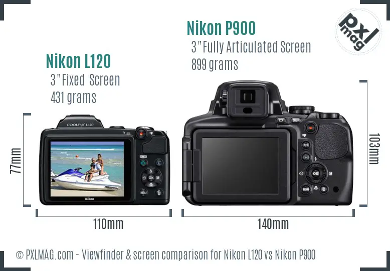 Nikon L120 vs Nikon P900 Screen and Viewfinder comparison