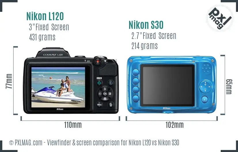 Nikon L120 vs Nikon S30 Screen and Viewfinder comparison