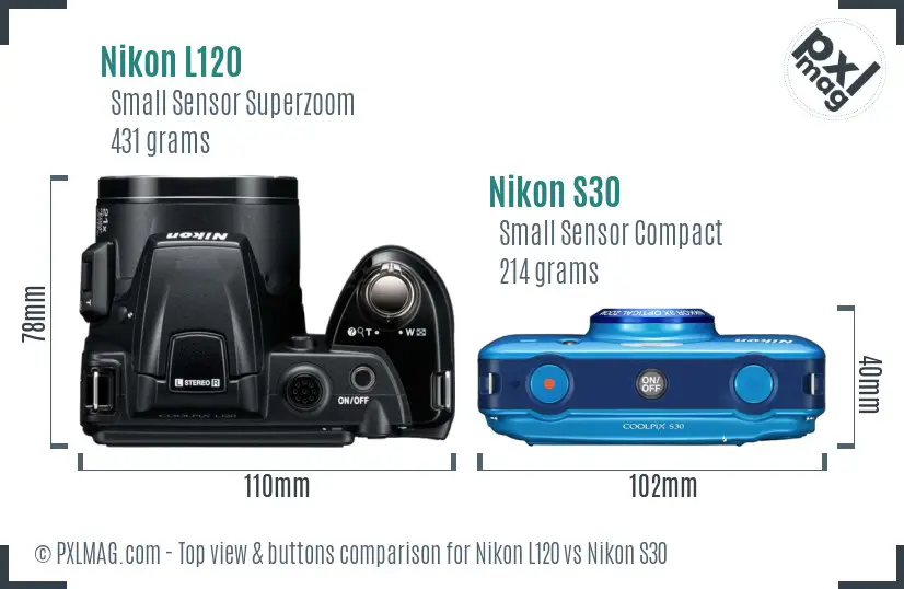 Nikon L120 vs Nikon S30 top view buttons comparison