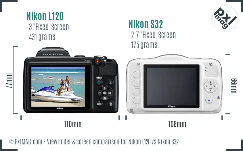 Nikon L120 vs Nikon S32 Screen and Viewfinder comparison
