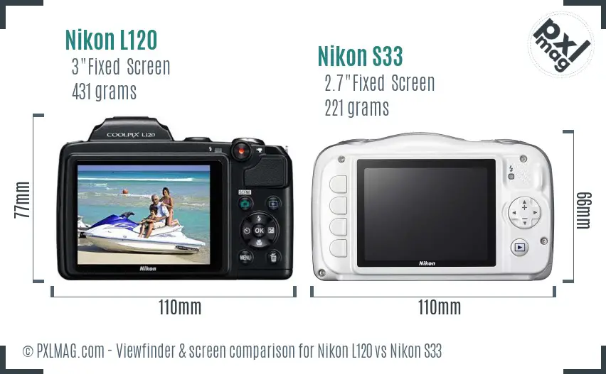 Nikon L120 vs Nikon S33 Screen and Viewfinder comparison Nikon L120 vs Nikon S33 Screen and Viewfinder comparison