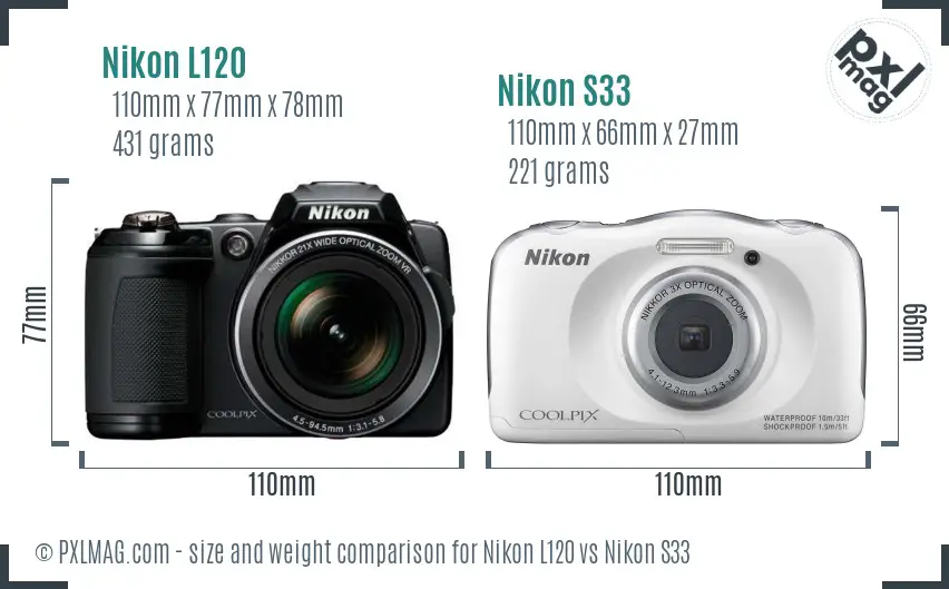 Nikon L120 vs Nikon S33 size comparison Nikon L120 vs Nikon S33 size comparison