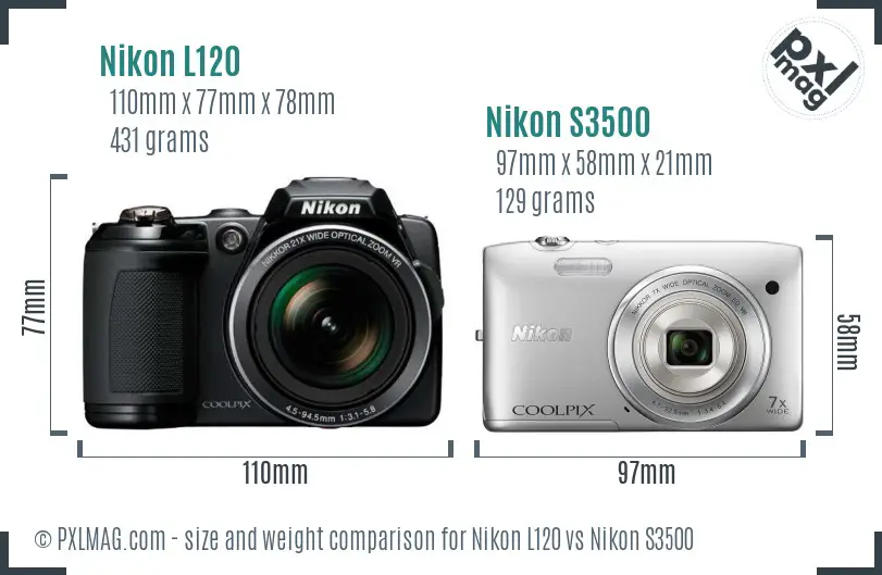 Nikon L120 vs Nikon S3500 size comparison Nikon L120 vs Nikon S3500 size comparison