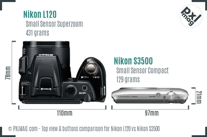 Nikon L120 vs Nikon S3500 top view buttons comparison Nikon L120 vs Nikon S3500 top view buttons comparison
