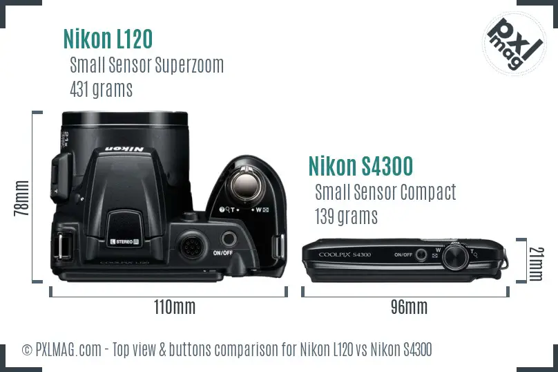 Nikon L120 vs Nikon S4300 top view buttons comparison