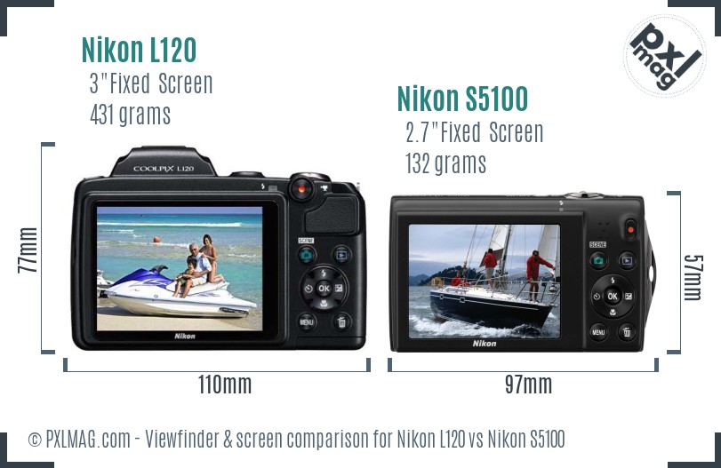 Nikon L120 vs Nikon S5100 Screen and Viewfinder comparison