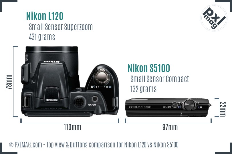 Nikon L120 vs Nikon S5100 top view buttons comparison