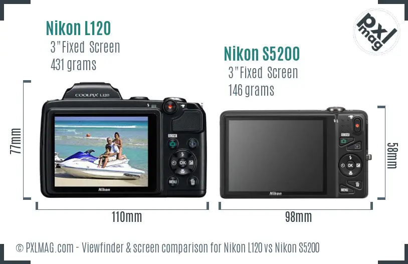 Nikon L120 vs Nikon S5200 Screen and Viewfinder comparison