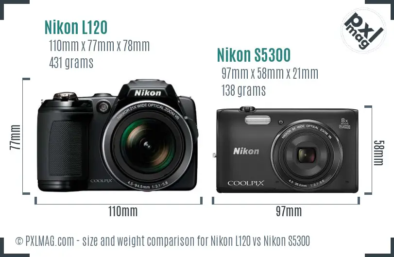 Nikon L120 vs Nikon S5300 size comparison