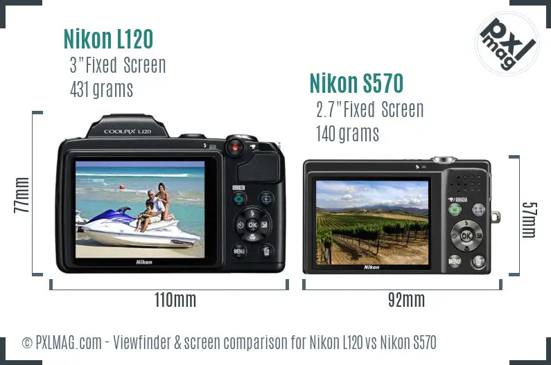 Nikon L120 vs Nikon S570 Screen and Viewfinder comparison