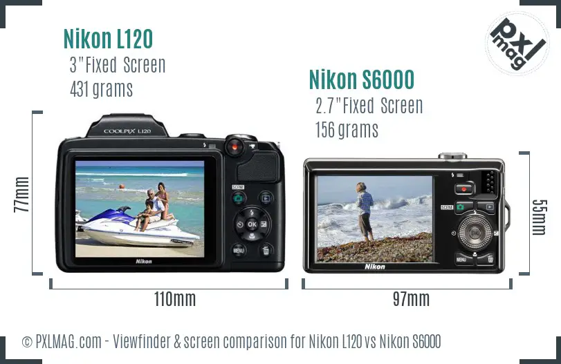 Nikon L120 vs Nikon S6000 Screen and Viewfinder comparison