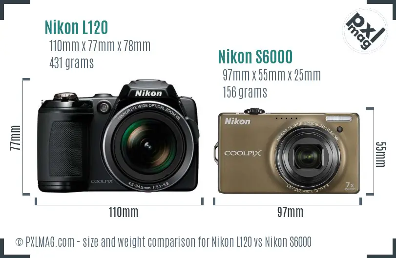 Nikon L120 vs Nikon S6000 size comparison