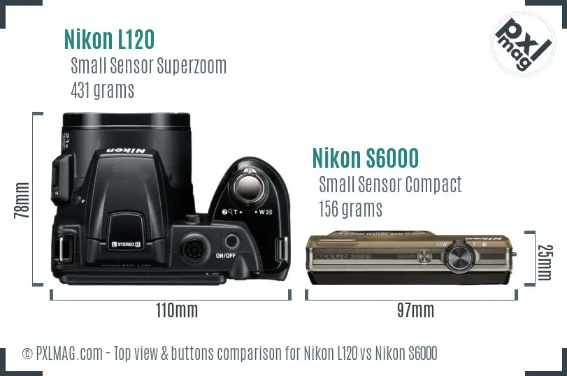 Nikon L120 vs Nikon S6000 top view buttons comparison